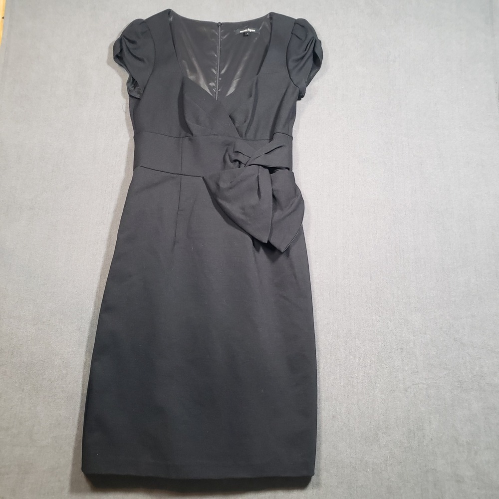 Nanette Lepore Sheath Dress Womens 4 Black‎ Bow Detail Cap Sleeve Pleated Back